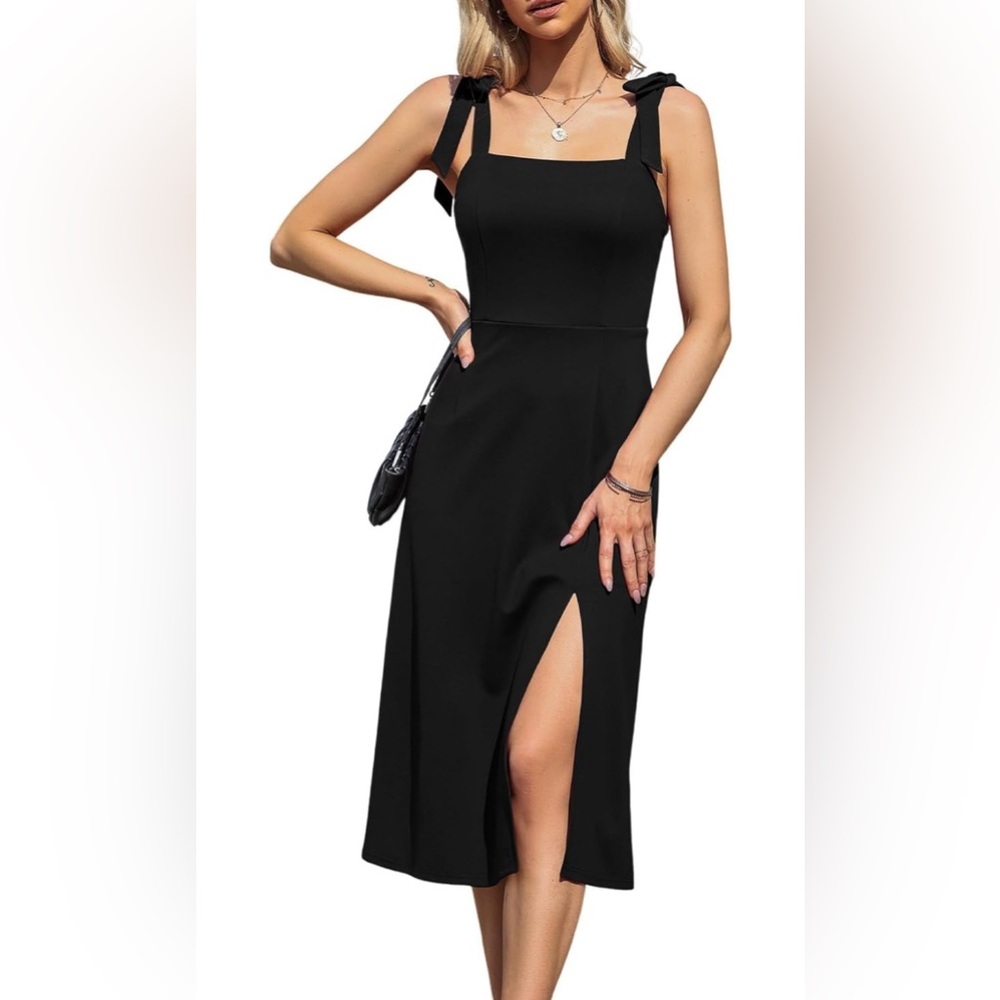 NWT Tie shoulder black midi dress - size M